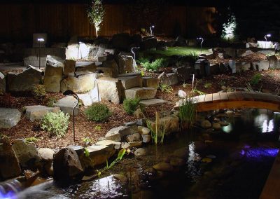 night lighting koi pond landscape design